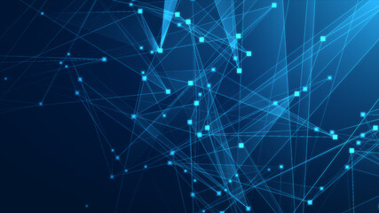 Fototapeta premium Abstract blue polygon tech network with connect technology background. Abstract dots and lines texture background. 3d rendering.