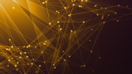 Abstract orange polygon tech network with connect technology background. Abstract dots and lines texture background. 3d rendering.