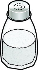 A small salt shaker with a stainless steel lid.