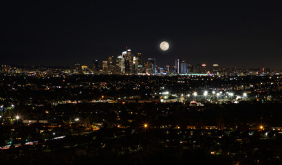 Fototapeta na wymiar Los Angeles Skyline with moon
