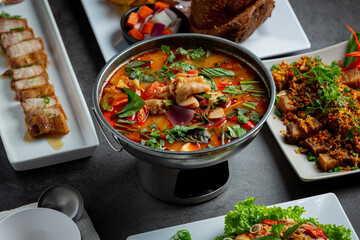 thai food. spicy chicken tendon soup.