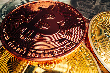 Fototapeta na wymiar Close up photo of bitcoin crypto currency