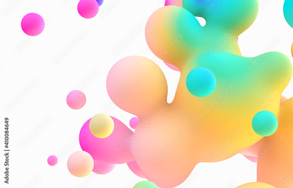 Aufkleber abstract 3d art background. holographic floating liquid blobs, soap bubbles, metaballs.
