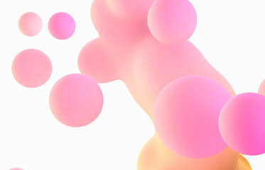 Abstract 3d art background. Holographic floating liquid blobs, soap bubbles, metaballs.