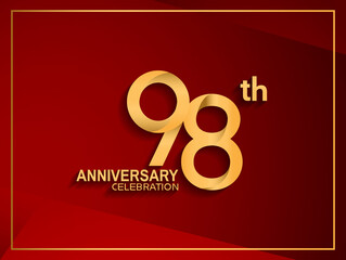 98 anniversary celebration logotype golden color isolated on red color can be use for celebration, invitation, greeting card and special event