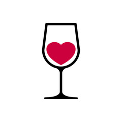 Logotipo con corazón dentro de copa de vino en color negro y granate
