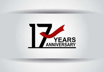 17 years anniversary vector design with red ribbon isolated on white background for celebration moment, greeting card and special event © VECTORKURO