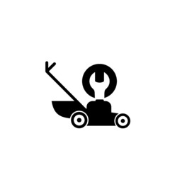 Repair of lawn mower glyph icon isolated on white background