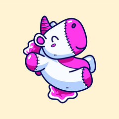 Cute Cartoon Pink Unicorn Vector Illustrations