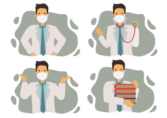 Set of four doctors with tools.