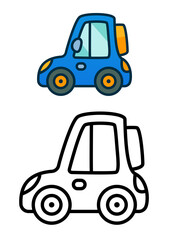 Cartoon cute blue car. Coloring. Vector EPS 10