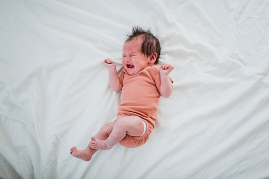 High angle view of crying baby