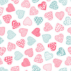 Hearts. Valentine Seamless pattern. Happy Valentine's day. Hand drawn doodle Hearts - Vector illustration.
