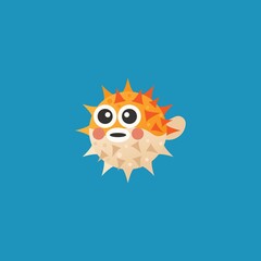 Puffer fish vector illustration, blowfish flat icon, cartoon balloon fish, isolated on background