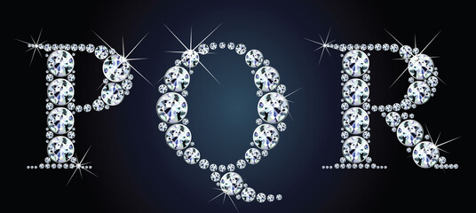 Diamond alphabet letters. Stunning beautiful PQR jewelry set in gems and silver. Vector eps10 illustration. - 410086800