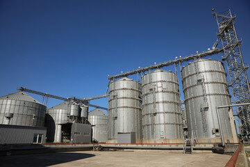 View of modern granaries for storing cereal grains outdoors