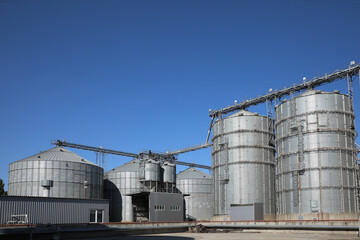 View of modern granaries for storing cereal grains outdoors