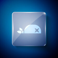 Fototapeta premium White Pirate bandana for head icon isolated on blue background. Square glass panels. Vector.