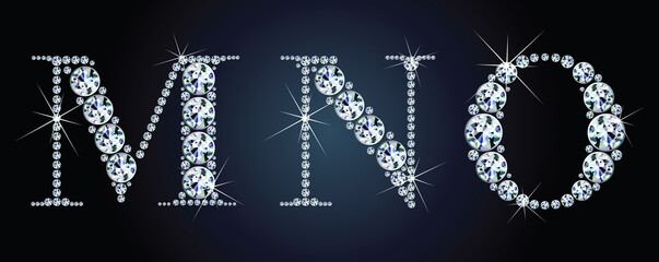 Diamond alphabet letters. Stunning beautiful MNO jewelry set in gems and silver. Vector eps10 illustration.