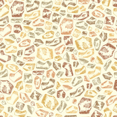 Hand drawn doodle Stones seamless pattern. Brown Vector Stone wall
