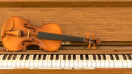 Fototapeta premium violin on piano, music background