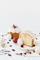 Easter cake and egg Pysanka on a white background