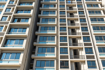 Modern apartment building exterior background, real estate exterior