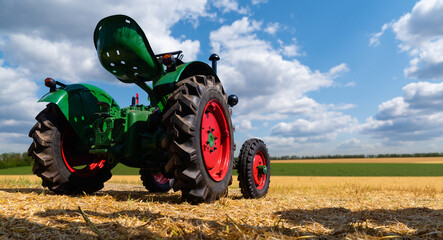 Retro tractor on the field
