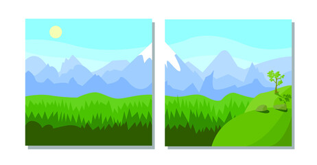 Fototapeta premium Mountaineering and Traveling Vector flat Illustration. Landscape with Mountain Peaks. Extreme Sports, Vacation and Outdoor Recreation Concept, backgrounds