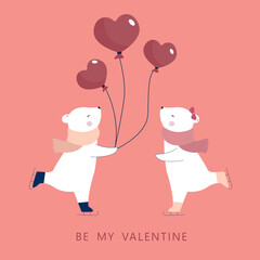 Polar bear couple with heart shape balloon and 