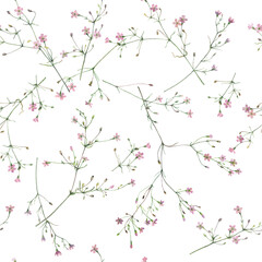 Watercolor seamless pattern of pink small flowers