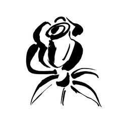 Vector flower logo. Floral background. Calligraphy ink. Stylized calligraphic ink rose.