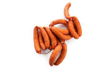 Stick of smoked sausage on white background
