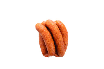 Stick of smoked sausage on white background