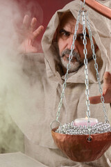 The old sorcerer casts magic spells