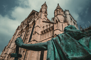 Old building and sculpture