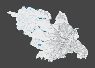 Detailed map of Sheffield city, Cityscape. Royalty free vector illustration.