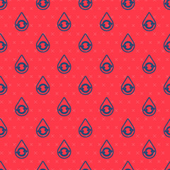 Blue line Recycle clean aqua icon isolated seamless pattern on red background. Drop of water with sign recycling. Vector Illustration.