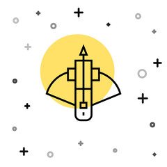 Black line Battle crossbow with arrow icon isolated on white background. Random dynamic shapes. Vector.