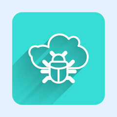 White line System bug on a cloud icon isolated with long shadow. Cloud computing design concept. Digital network connection. Green square button. Vector.