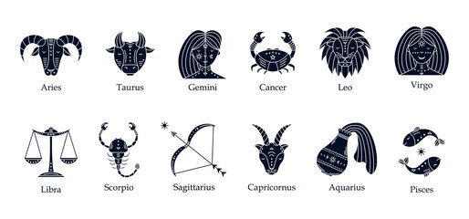 Vector set of astrological symbols, zodiac signs. Mystical symbols.