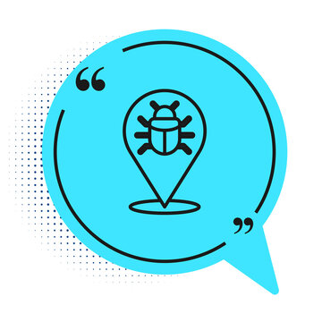 recommend clip art: Black line System bug concept icon isolated on white background. Code bug concept. Bug in the system. Bug searching. Blue speech bubble symbol. Vector.
