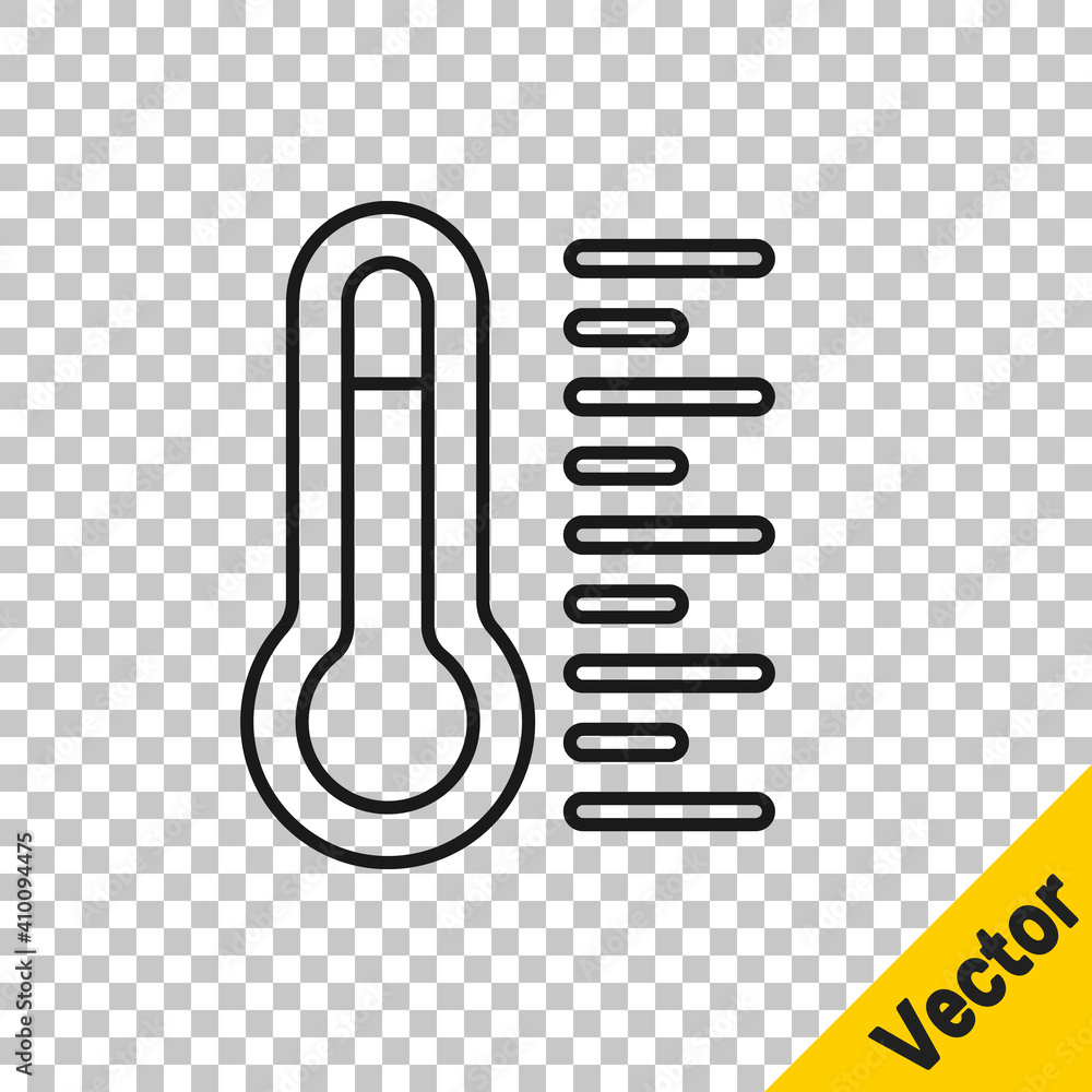 Poster black line meteorology thermometer measuring icon isolated on transparent background. thermometer eq