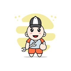 Cute kids character design wearing mechanic costume.
