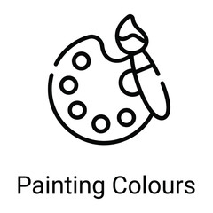 paint pallet, paint brush line icon isolated on white background