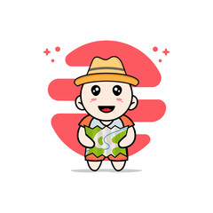 Cute kids character holding map.