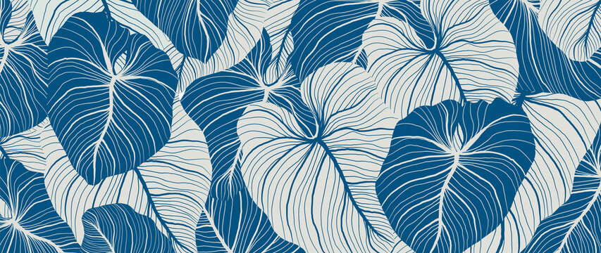 Fototapeta Luxury nature leaves background vector. Floral pattern, Tropical leaf with line arts, jungle plants, Exotic pattern with palm leaves. Vector illustration.