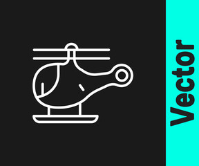 White line Helicopter aircraft vehicle icon isolated on black background. Vector.