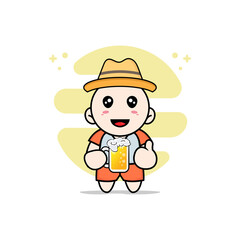 Obraz na płótnie Canvas Cute kids character holding a glass of beer.