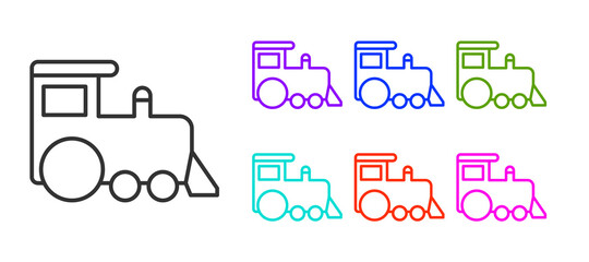 Black line Toy train icon isolated on white background. Set icons colorful. Vector.